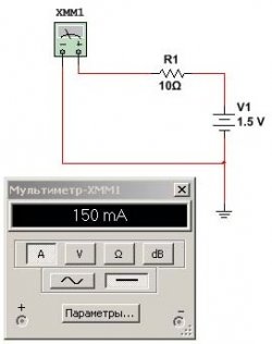 Измерения тока в программе симуляторе Multisim